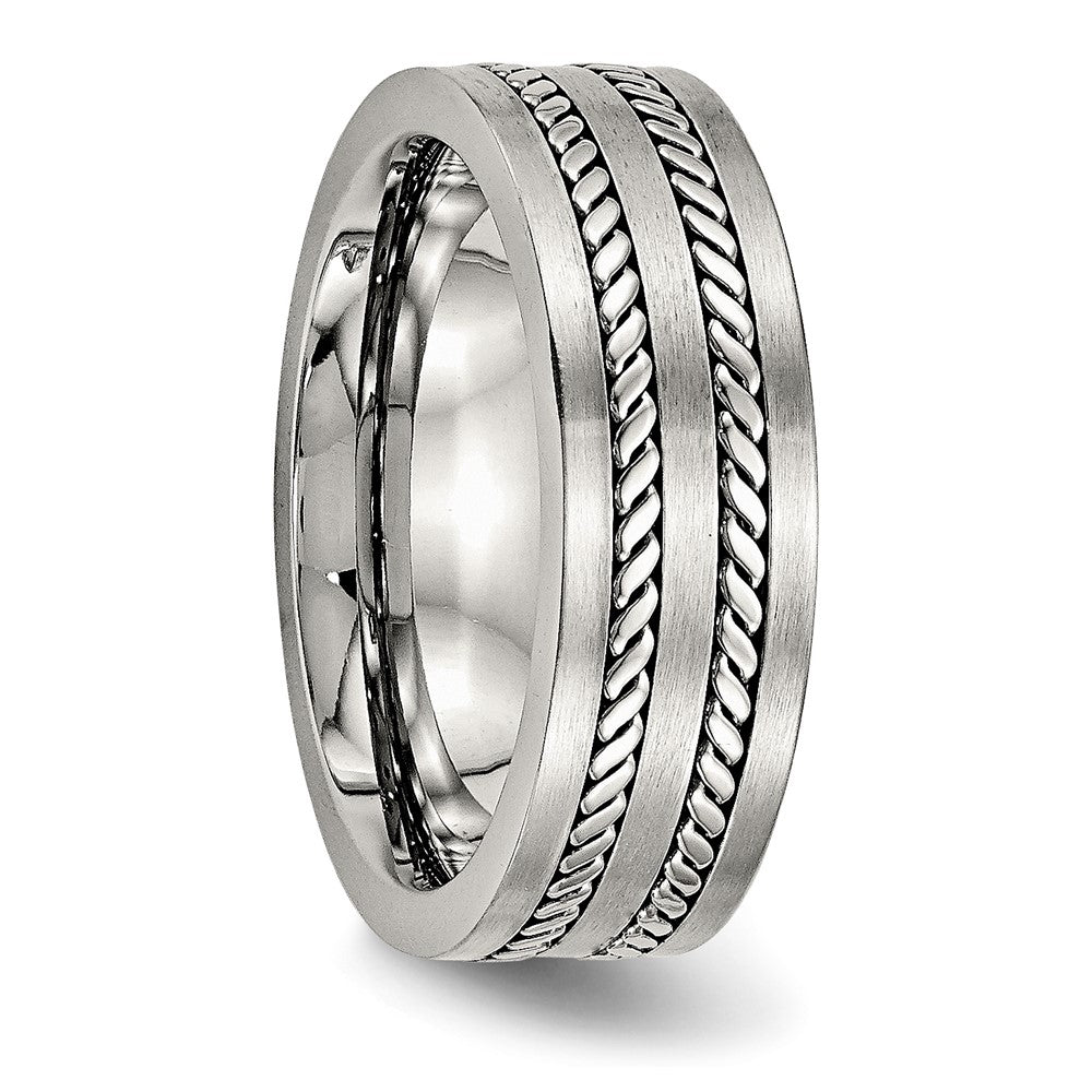Stainless Steel Brushed and Polished Twisted 7mm Band Size - 10