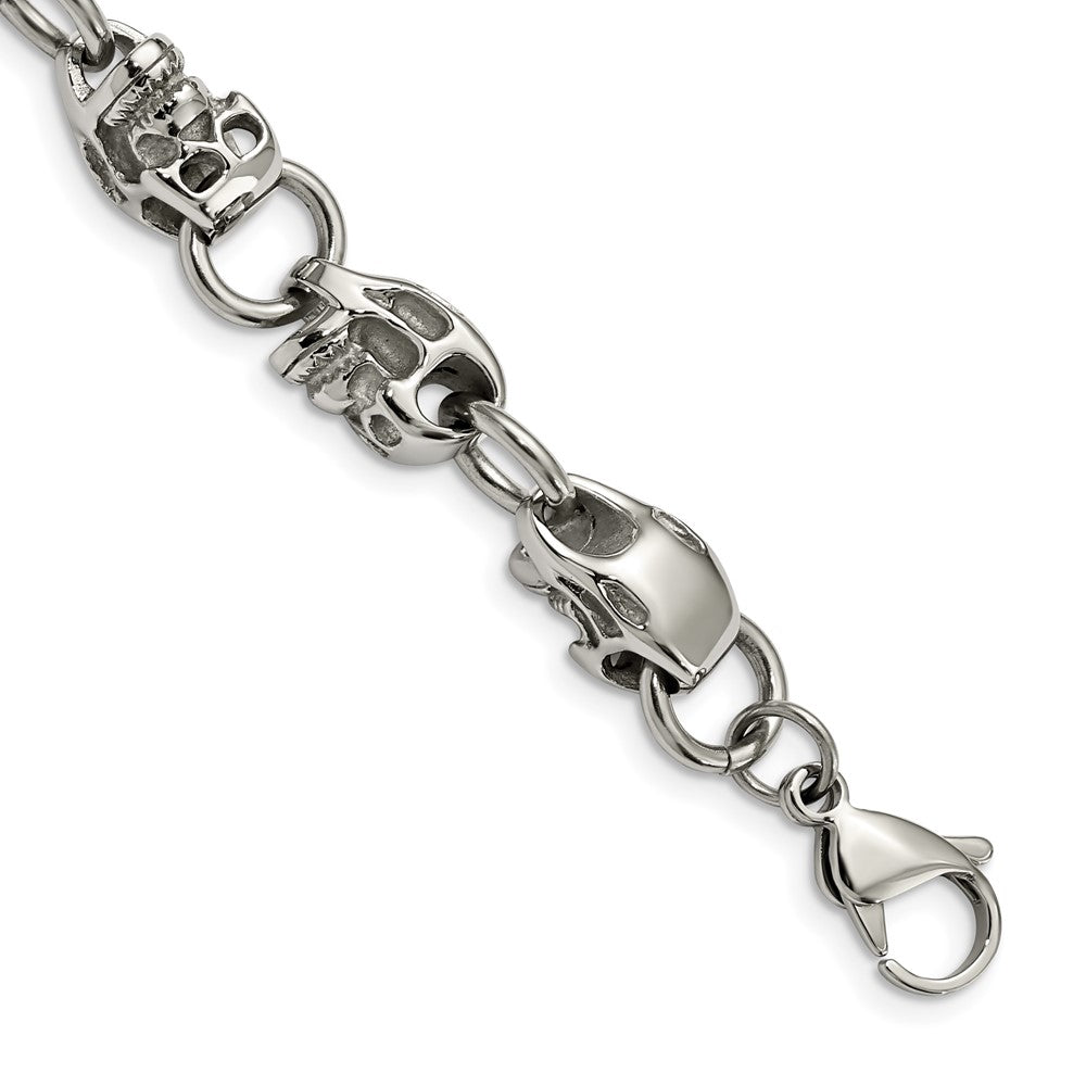 Stainless Steel Polished Skulls 8.75in Bracelet 8.75 inches