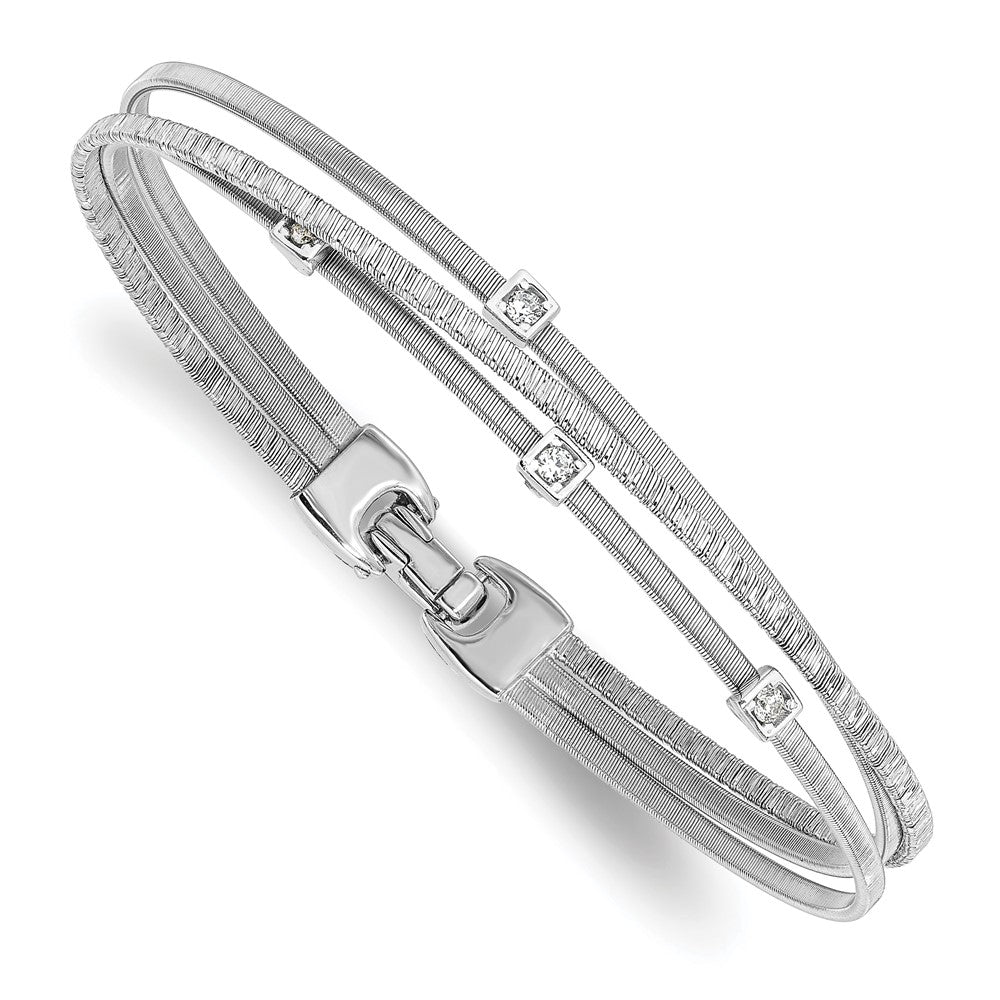 Sterling Silver Rhodium-plated CZ Polished and Textured Bracelet 7  inches