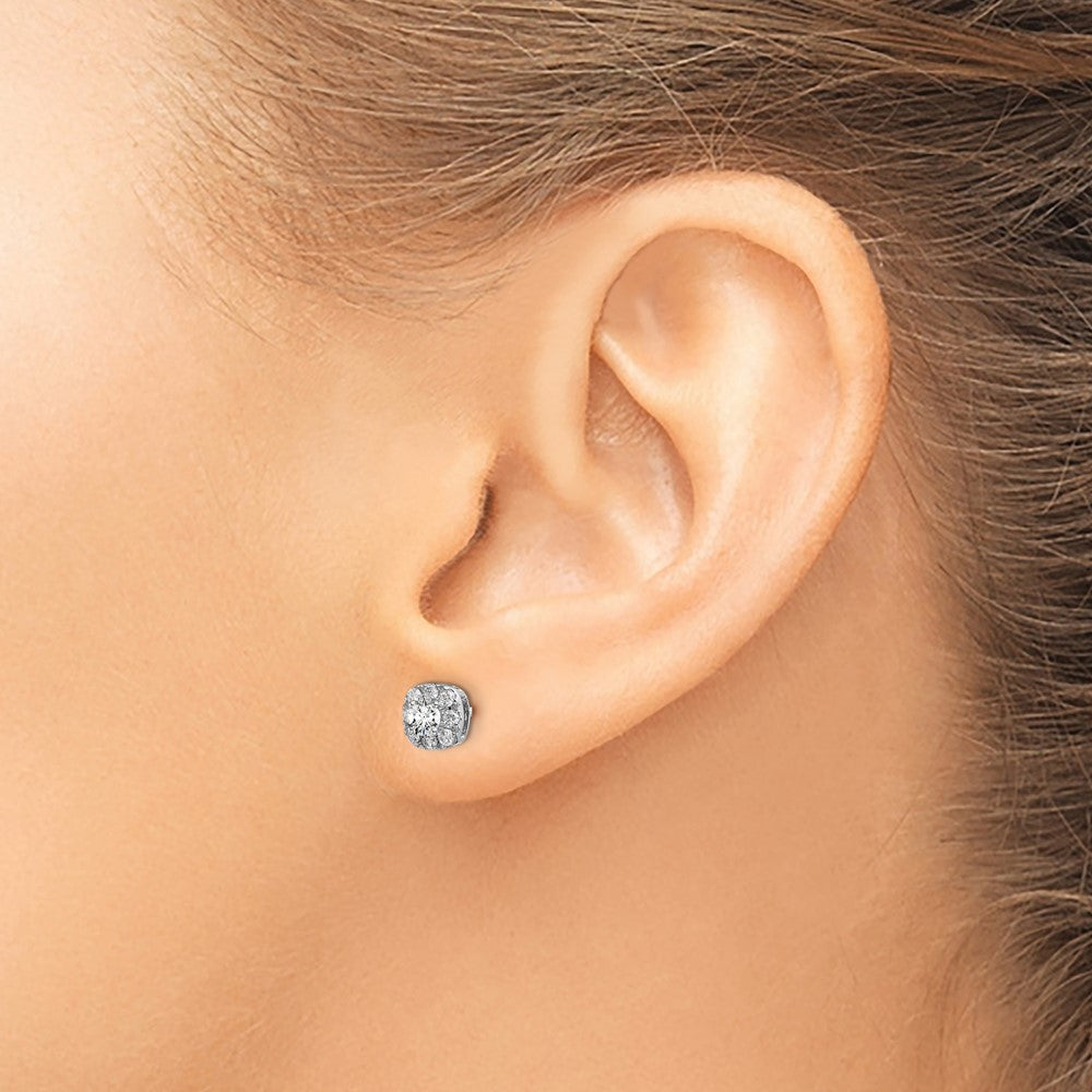 14k White Gold 1/2 carat Lab Grown Diamond VS/SI+ G+ Complete Cushion Halo Post Earrings