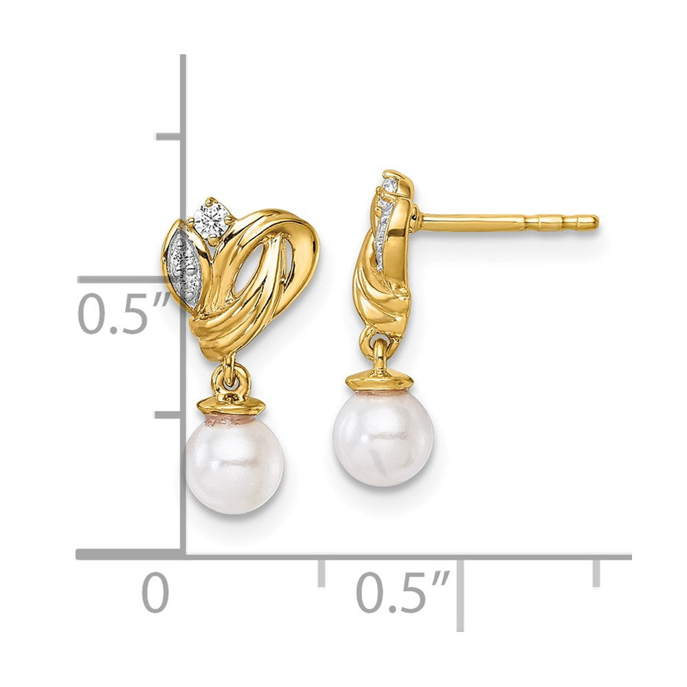 14K Polished Diamond and Pearl Dangle Post Earrings