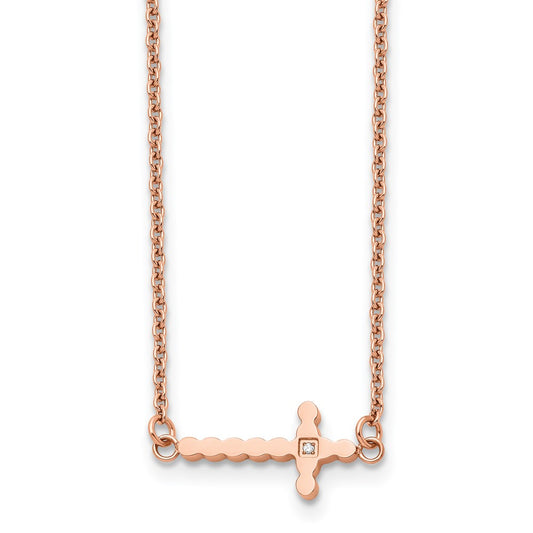 Stainless Steel Polished Rose IP-plated CZ 21.25 w/4.25in ext Necklace