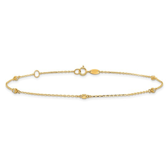 14K Polished CZ 5 Station 9in with 1 in ext. Anklet