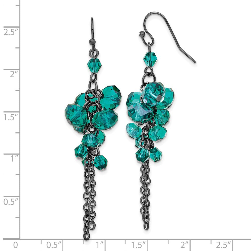 1928 Black-plated Dark Green Glass Beads Dangle Earrings