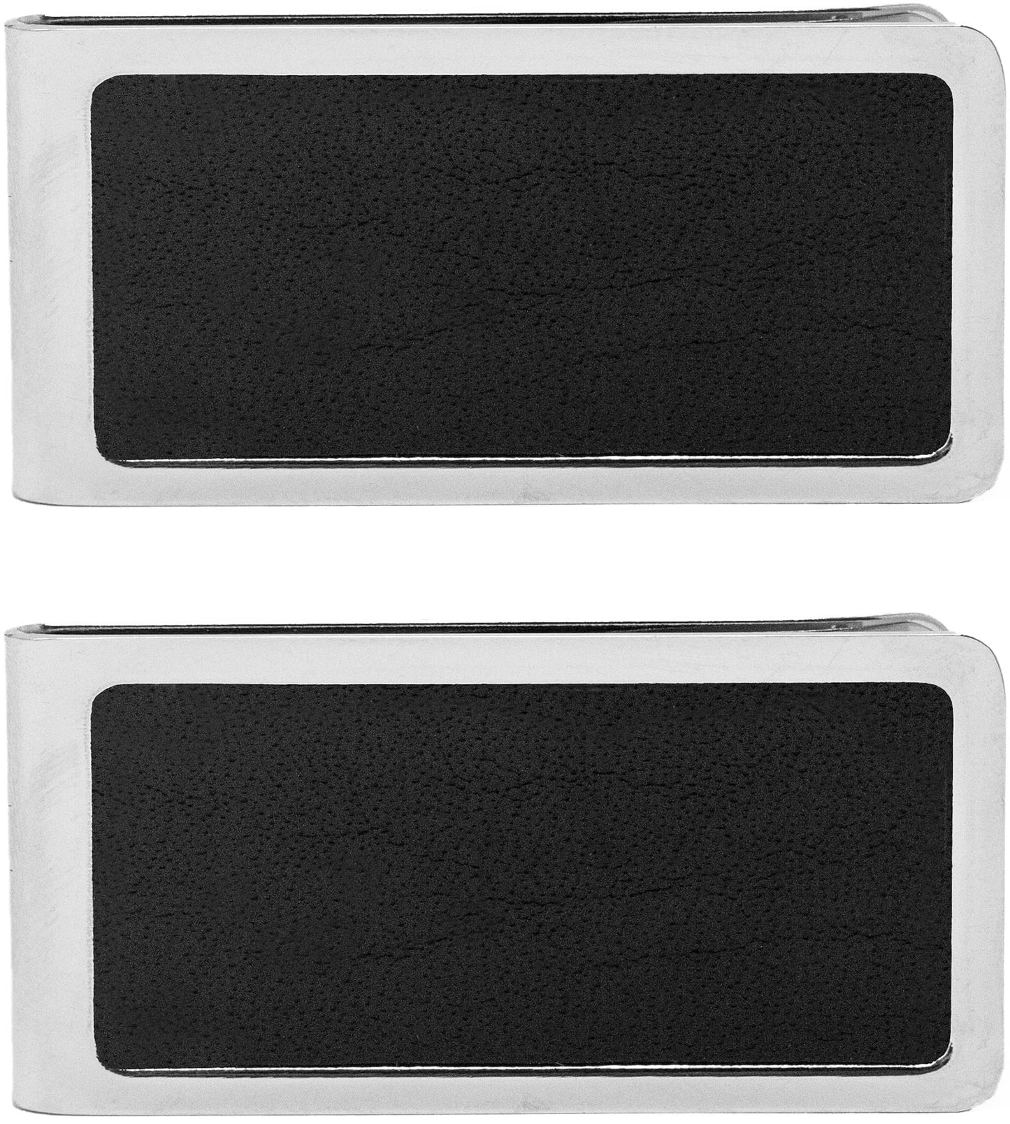 Black Faux Leather Silver-tone Money Clip QGM5018