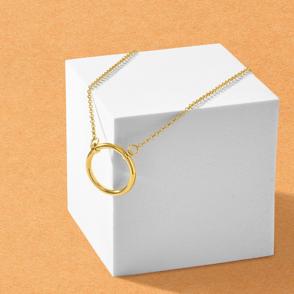 Sterling Silver Gold-tone Polished Circle w/ 2in ext. Necklace