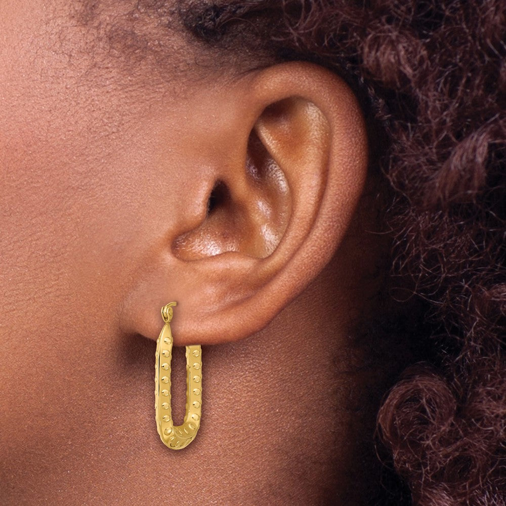 10k Polished and Textured Rectangle  Hoop Earrings