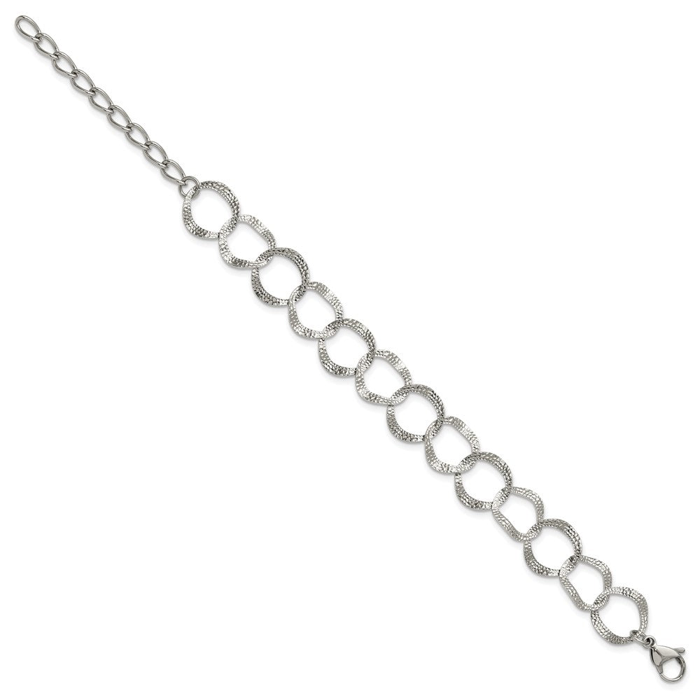 Chisel Stainless Steel Polished and Textured Open Circles 7.25 inch Plus a 1.5 inch Extension Bracelet 8.75 inches