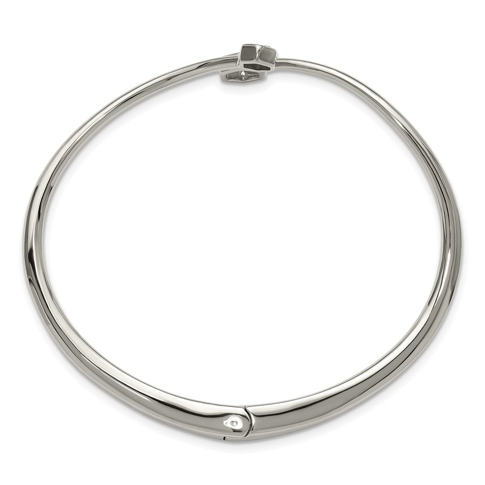 Chisel Stainless Steel Polished with Crystals 6.75 inch Hinged Cuff Bangle 6.75 inches