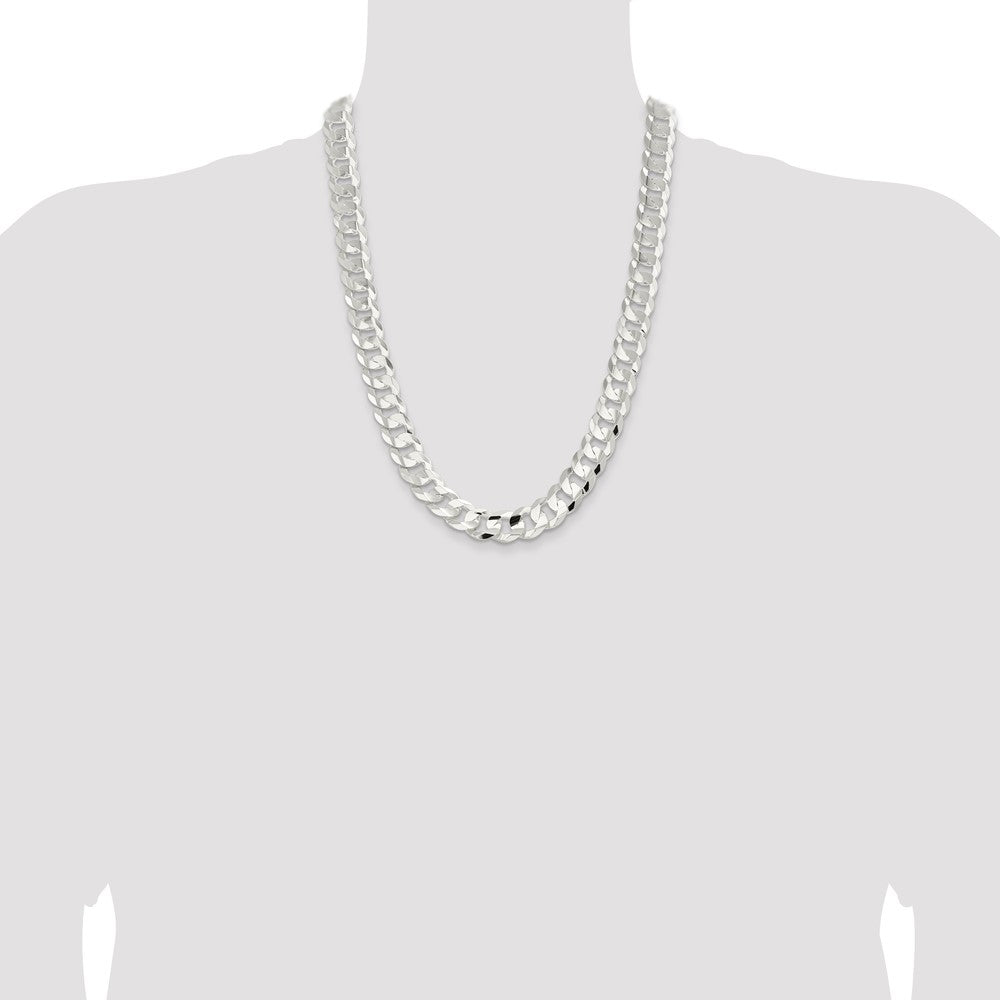 Sterling Silver 14.0mm Concave Beveled Curb Chain 24 Inches
