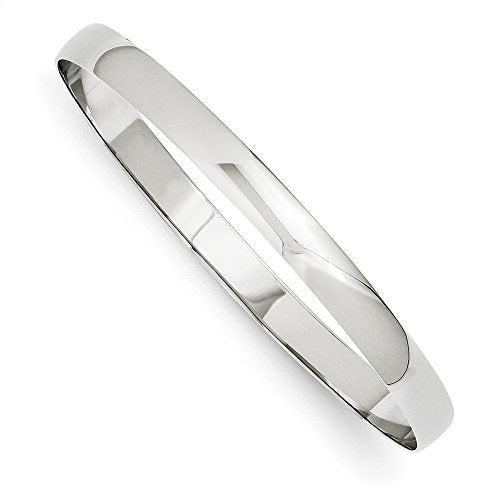 14k White Gold 6mm Solid Polished Half-Round Slip-On Round Bangle Bracelet