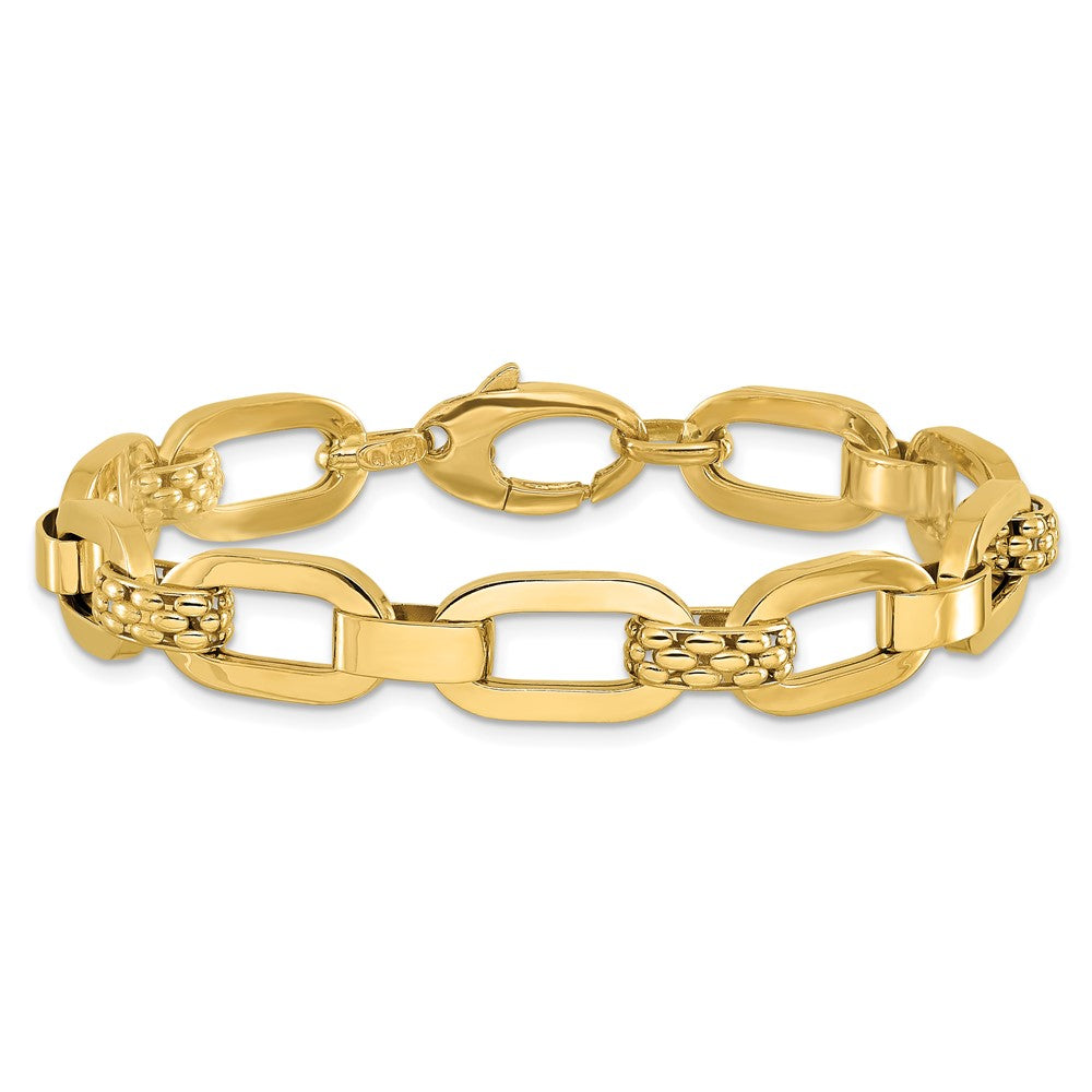 14K Polished and Textured Fancy Link Bracelet 7.5  inches