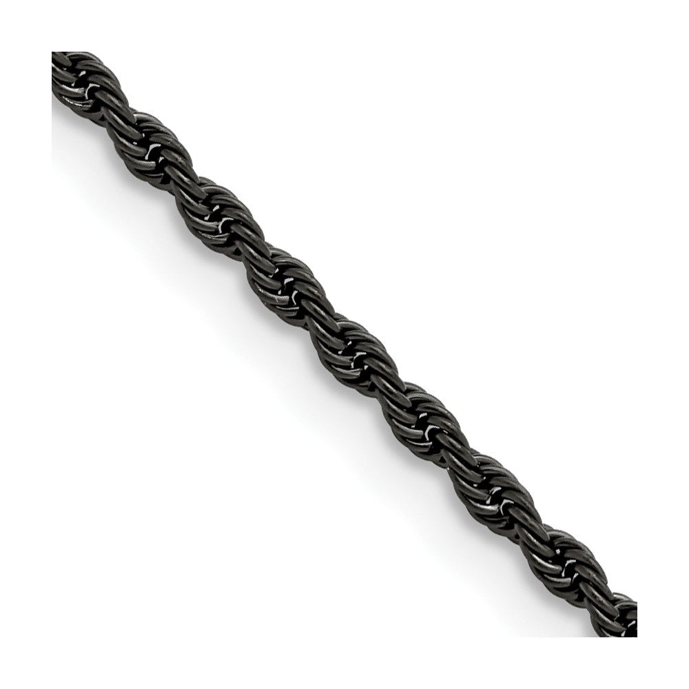 Stainless Steel Polished Black IP-plated 2.4mm 18 inch Rope Chain