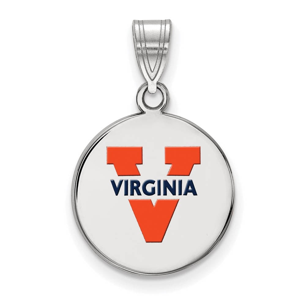 Sterling Silver Rhodium-plated LogoArt University of Virginia Medium Enameled Disc Pendant QSS040UVA