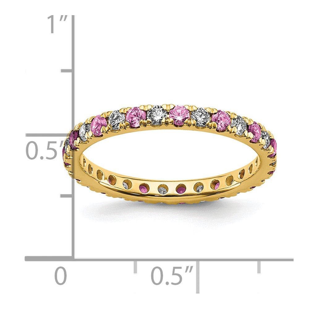 14k 1/2 carat Lab Grown Diamond VS/SI+ G+ and Lab Created Pink Sapphire Size 7.5 Eternity Band