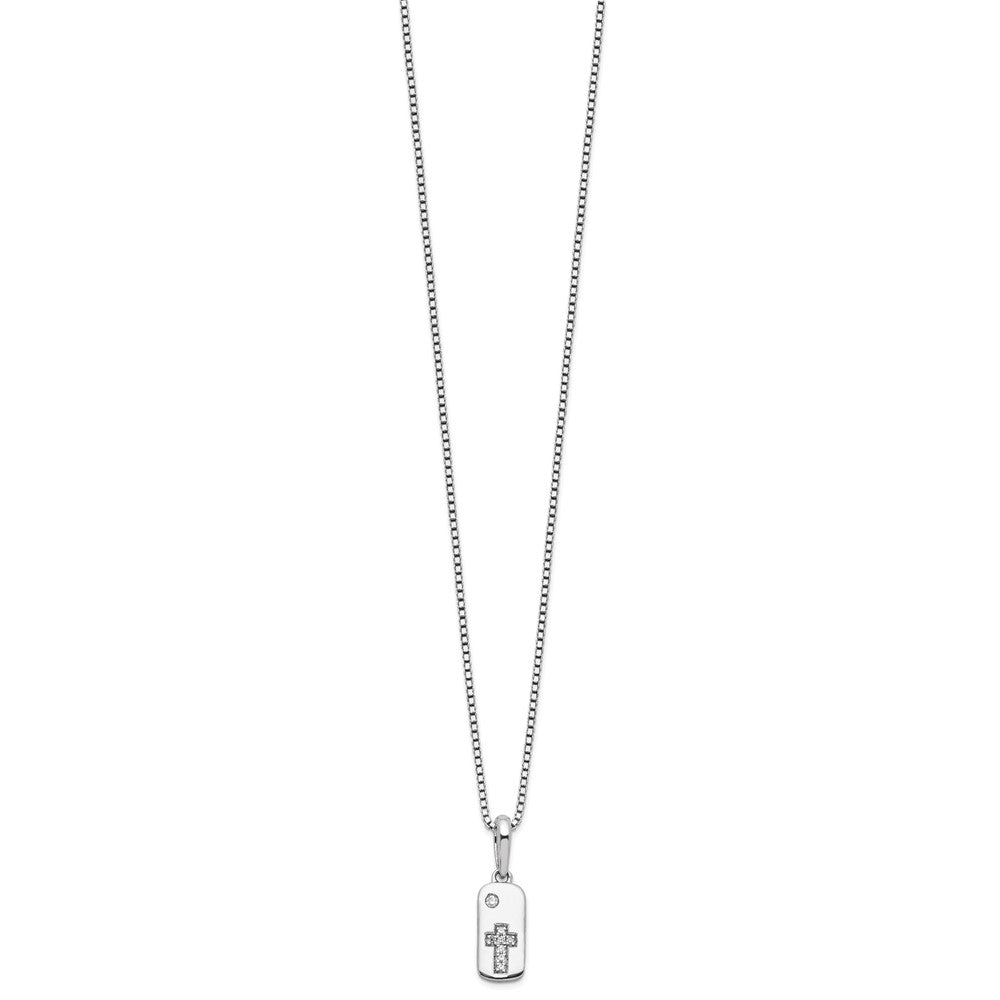 White Ice Sterling Silver Rhodium-plated 18 Inch Diamond Cross Tag Necklace with 2 Inch Extender 18 Inches