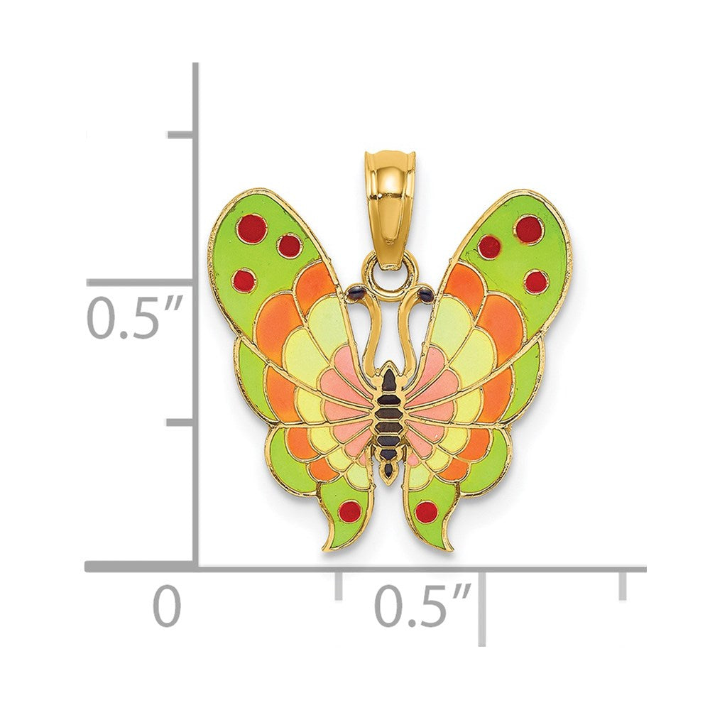 14K w/ Multi-Color Enamel Butterfly Charm