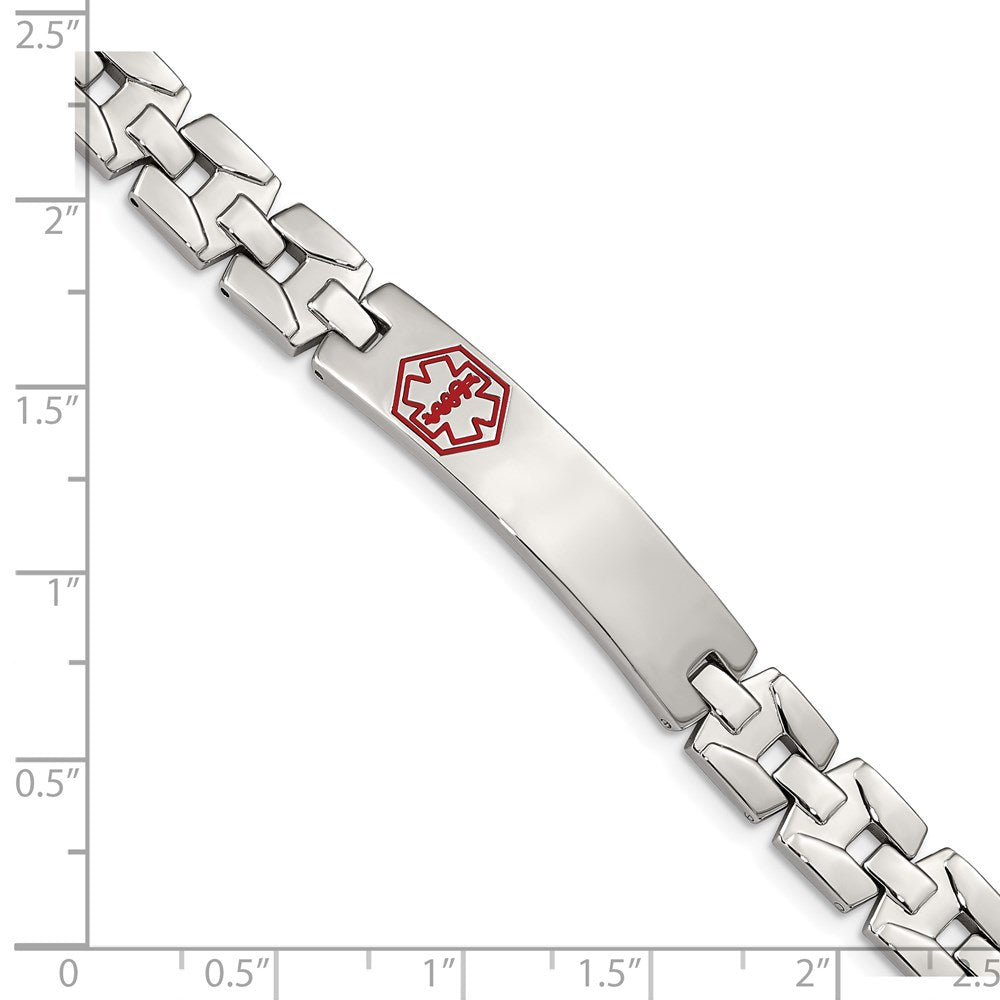 Stainless Steel Brushed & Polished Red Enamel 8in Medical ID Bracelet 8 inches