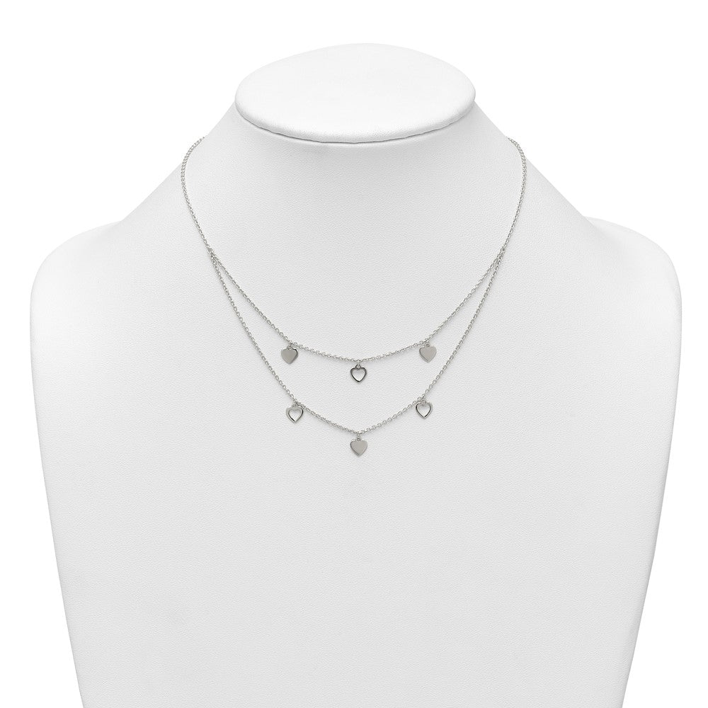 Sterling Silver Polished 2 Strand Multi Heart Necklace 15.75 Inches