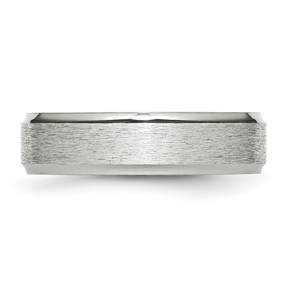 Stainless Steel Polished w/Satin Center 6mm Ridged Edge Band Size - 10.5
