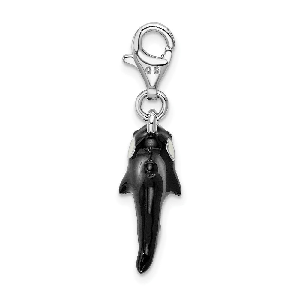 Sterling Silver 3-D Enameled Orca Whale w/Lobster Clasp Charm