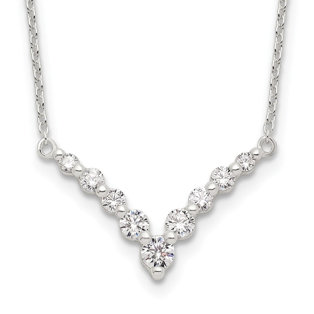 Sterling Silver Fancy-V Bar CZ  Necklace 18 Inches