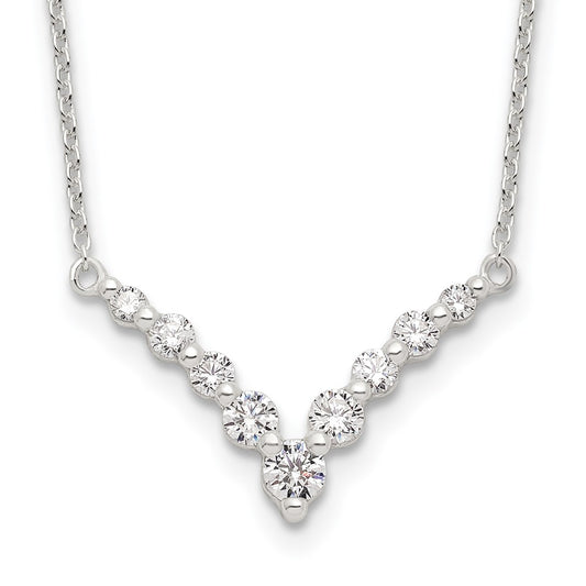 Sterling Silver Fancy-V Bar CZ  Necklace 18 Inches