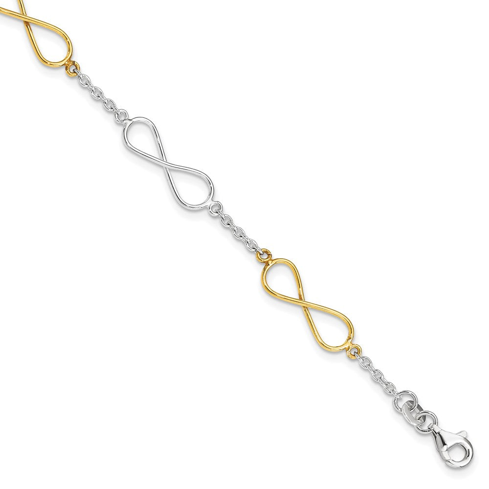 Sterling Silver Polished Flash Gold Infinity Symbol Bracelet 7.5 inches