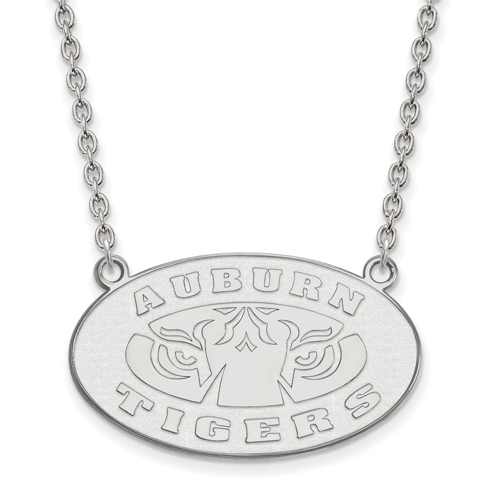 Sterling Silver Rhodium-plated LogoArt Auburn Tigers Large Pendant 18 inch Necklace QSS055AU-18
