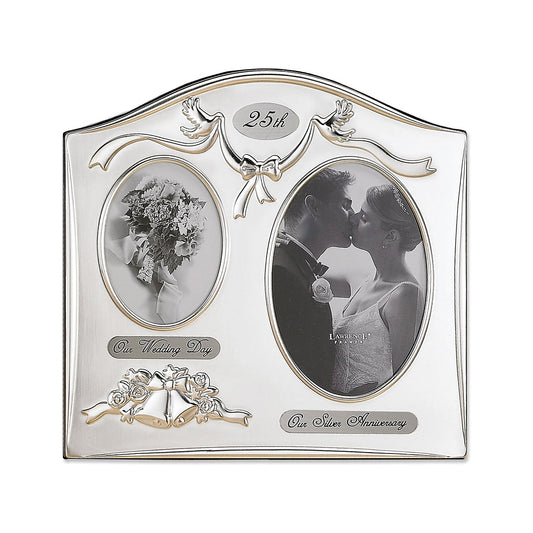 Lawrence Frames Satin Silver & Brass Plated 2 Opening Picture Frame - 25th Anniversary Design 590043