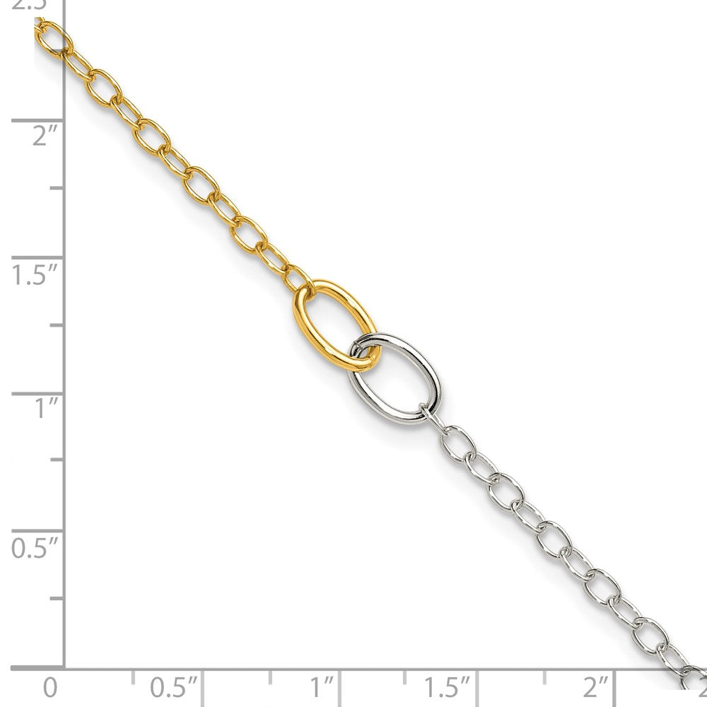 Sterling Silver with Gold-tone Polished Interlocked Oval Link 9 inch with 1 inch Extension Anklet