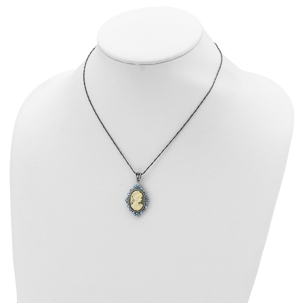 Sterling Silver Antiqued with Crystal Resin Cameo 16 inch Necklace 16 Inches