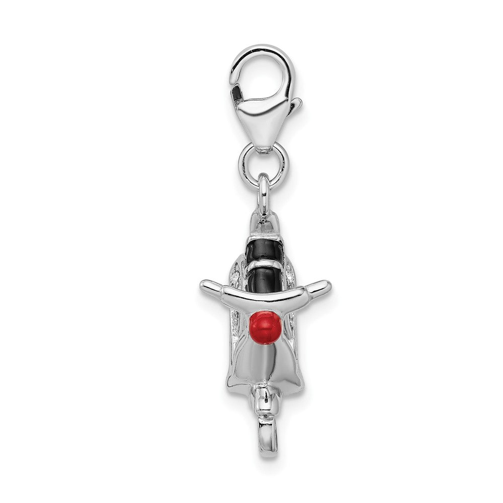Amore La Vita Sterling Silver Rhodium-plated Polished 3-D Enameled Crystal Moped Charm with Fancy Lobster Clasp