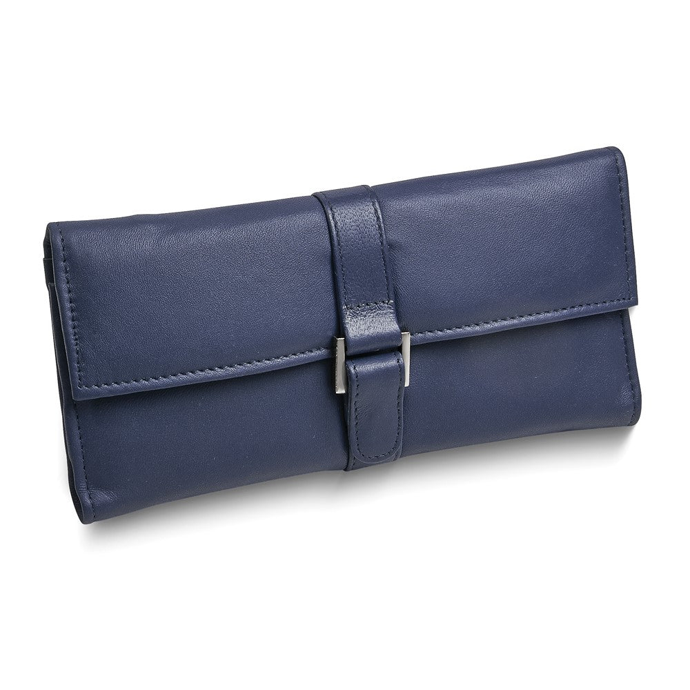 Blue Leather Snap Buckle Jewelry Wallet with Removable Zippered Pouch GM17716