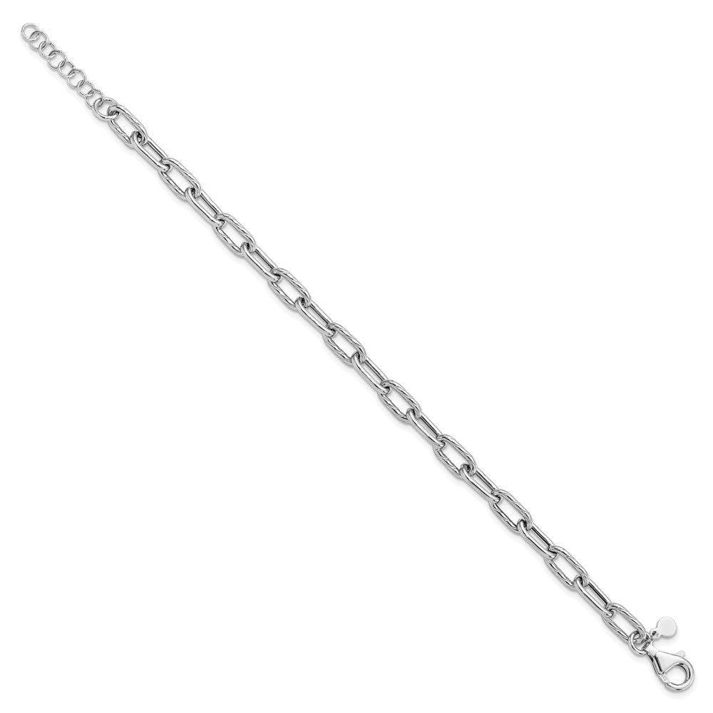 Sterling Silver RH-pl Polish/Texture Link w/1in ext. Bracelet 8  inches
