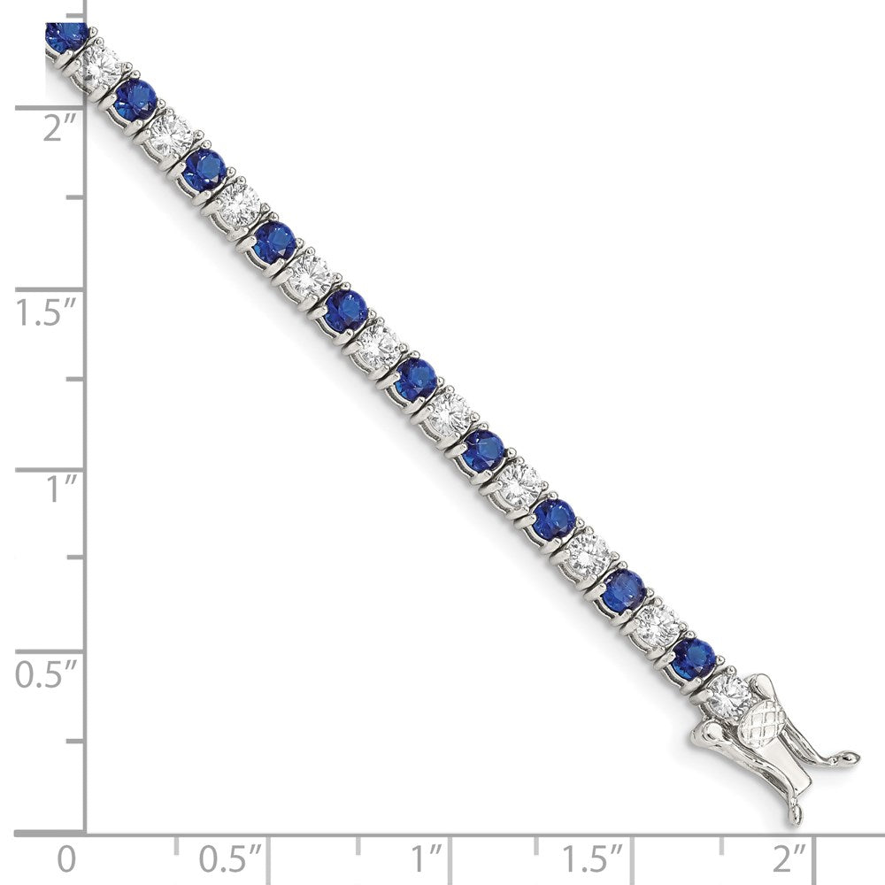 Sterling Silver Rhodium-plated Blue Glass and CZ 7 inch Bracelet 7 inches