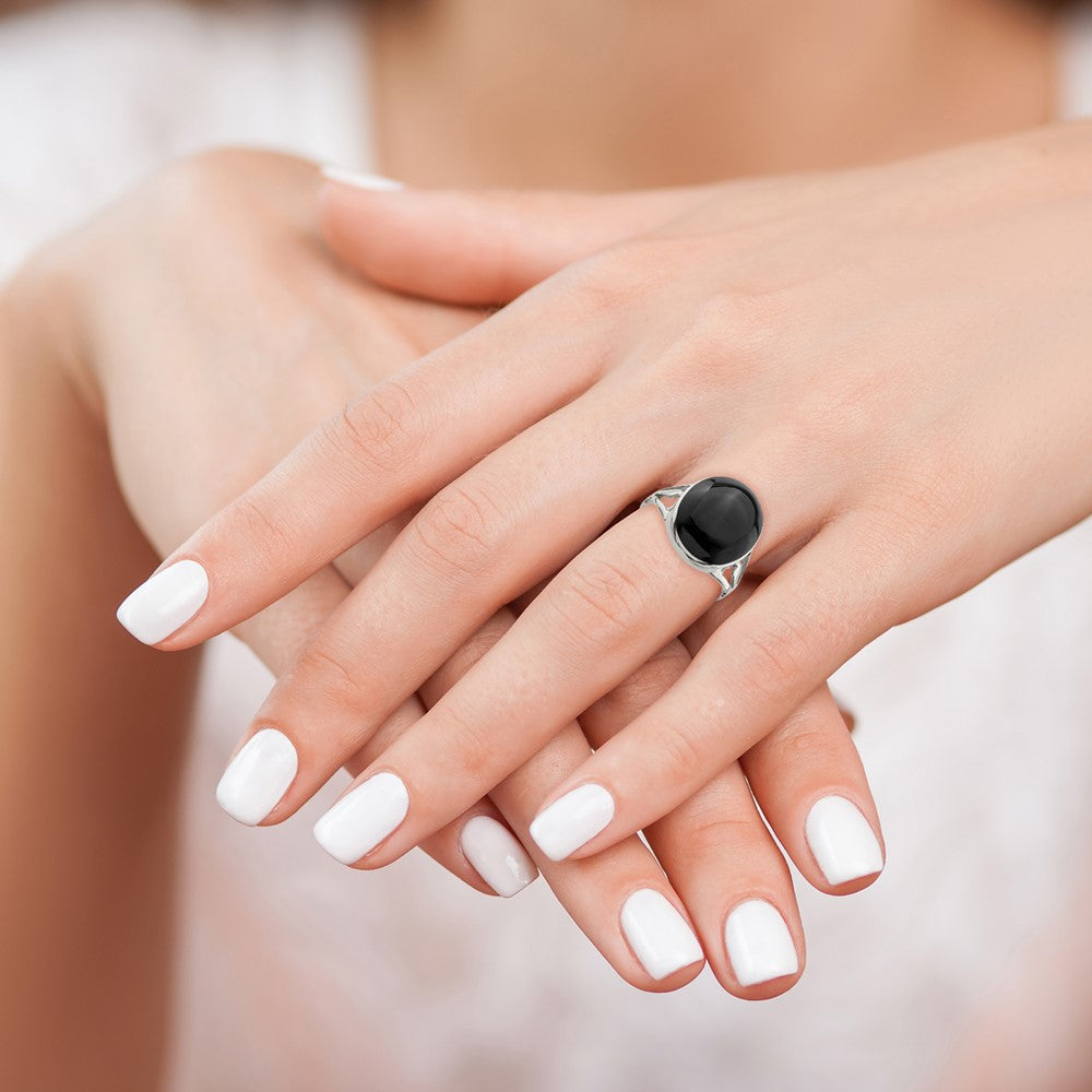 Sterling Silver Polished Black Onyx Oval Cut Ring