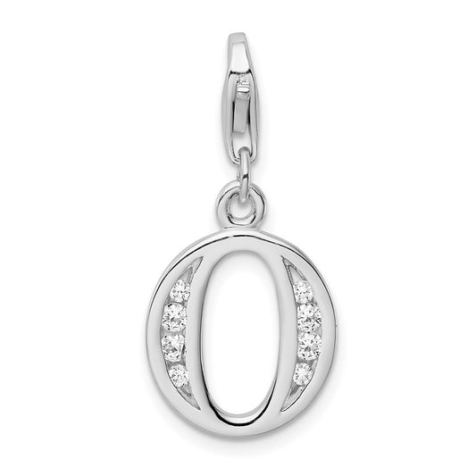 Amore La Vita Sterling Silver Rhodium-plated Polished CZ Letter O Initial Charm with Fancy Lobster Clasp