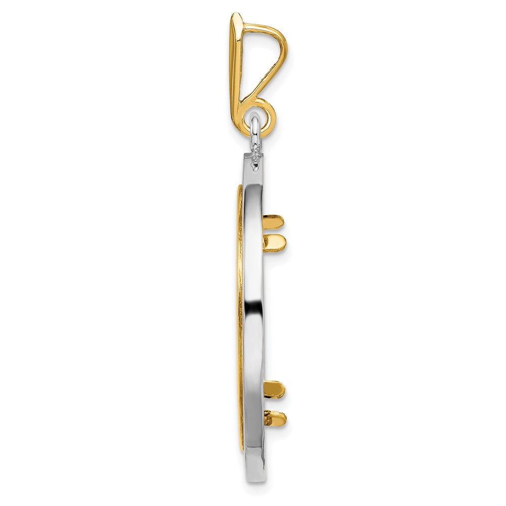 Wideband Distinguished Coin Jewelry 14k Two-tone Polished Channel Set Diamond 22.0mm Prong Coin Bezel Pendant Mounting