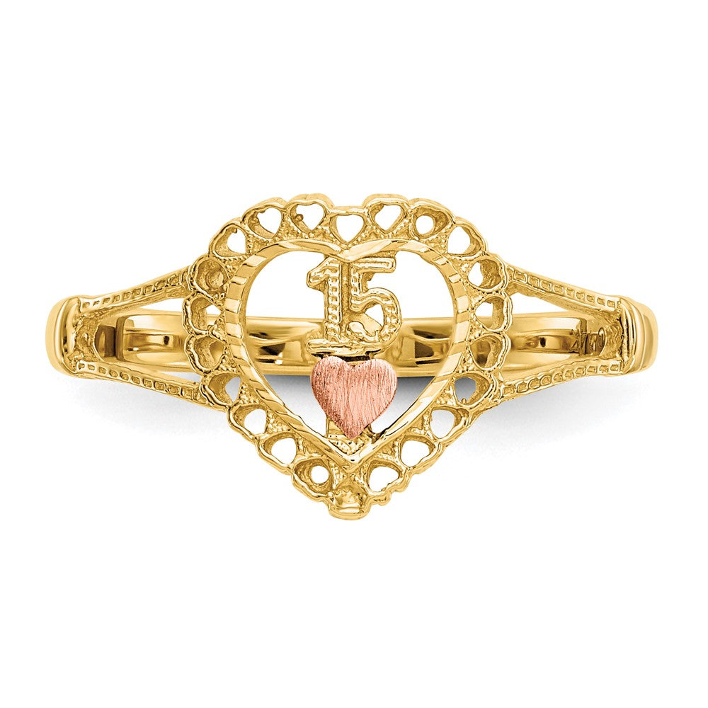 14K Two-tone 15 Heart Ring Size 6