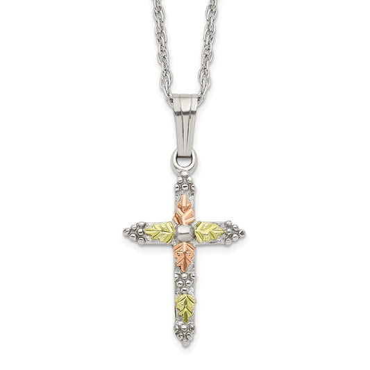Landstrom's Mt. Rushmore Black Hills Sterling Silver 12K Gold Accents Cross 18 inch Spring Ring Clasp Necklace 18 Inches