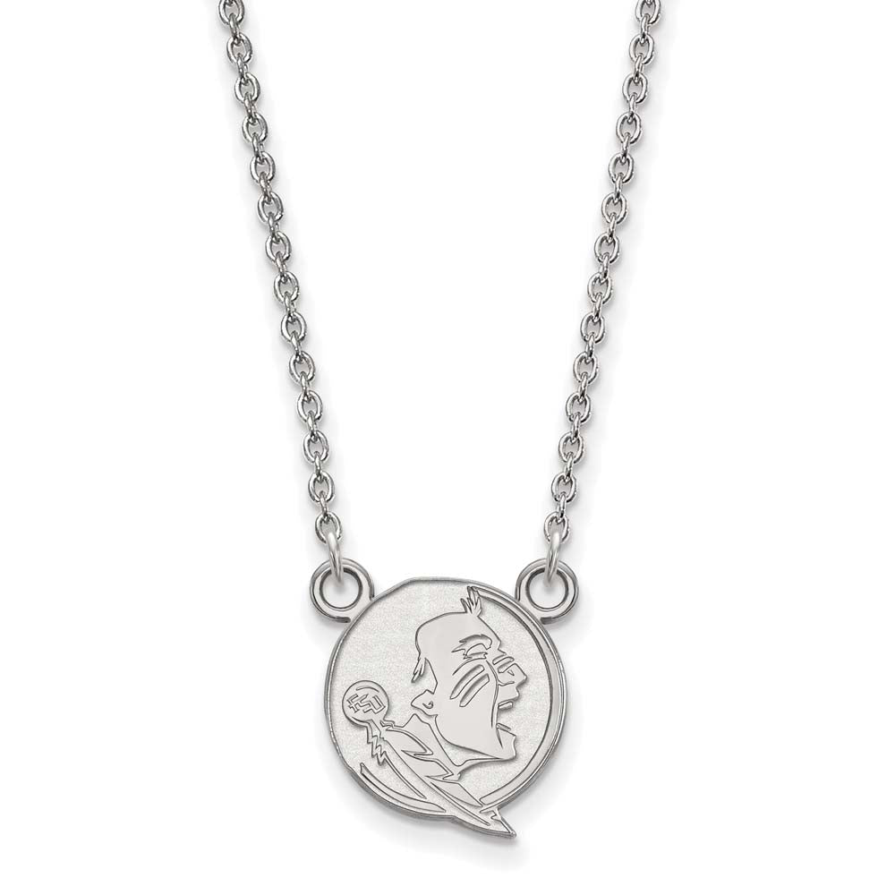 Sterling Silver Rhodium-plated LogoArt Florida State University Seminole Small Pendant 18 inch Necklace Q-SS054FSU-18