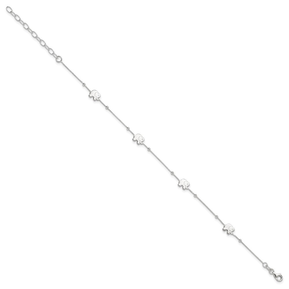 Sterling Silver Polished Elephant 9in Plus 2in Ext. Anklet 9 inches