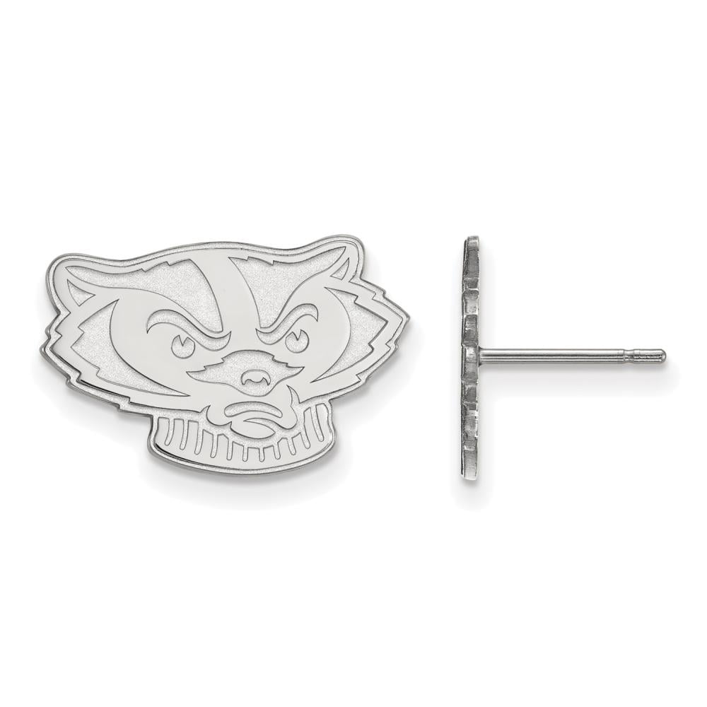 Sterling Silver Rhodium-plated LogoArt University of Wisconsin Badger Small Post Earrings Q-SS065UWI