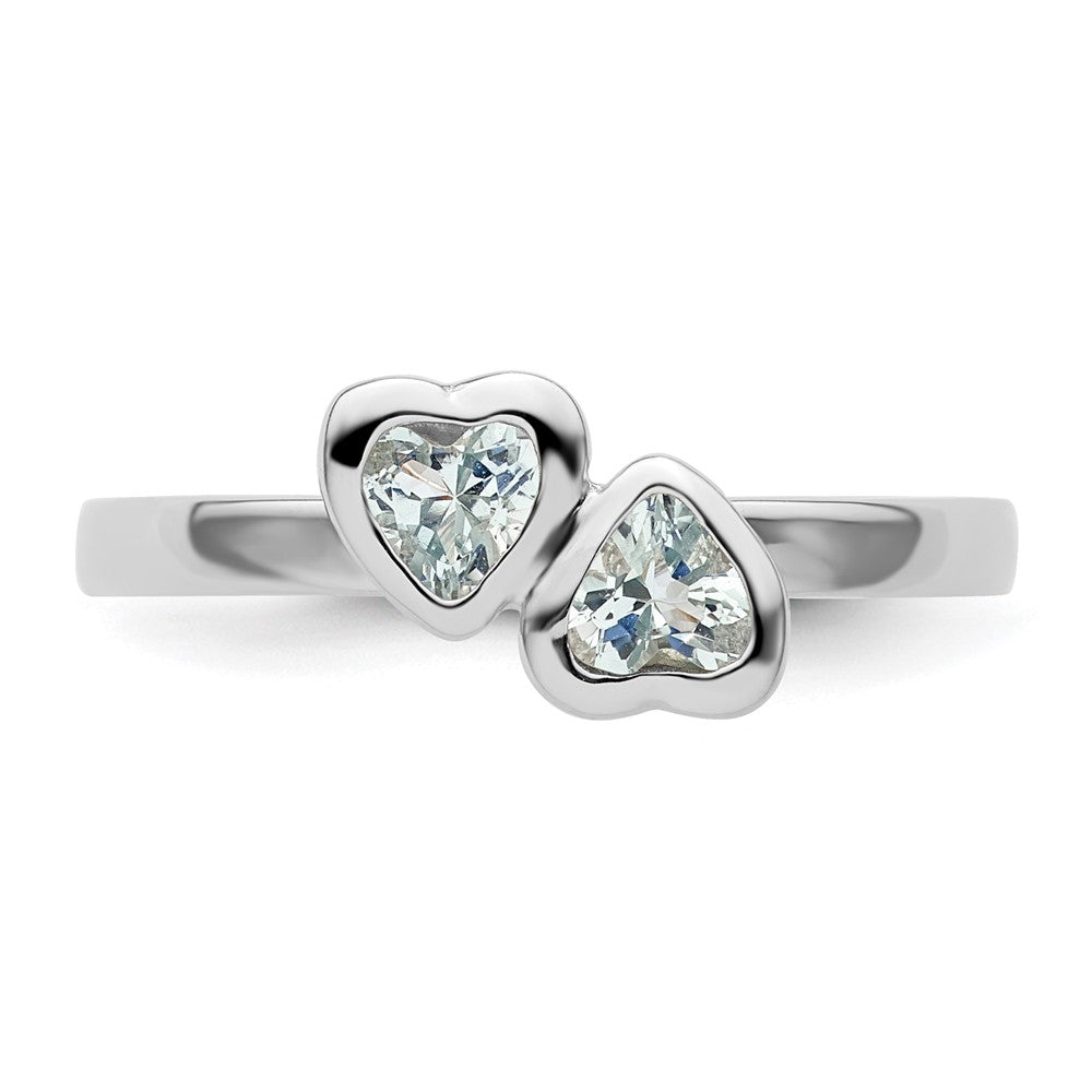 Sterling Silver Stackable Expressions Aquamarine Double Heart Ring Size -6