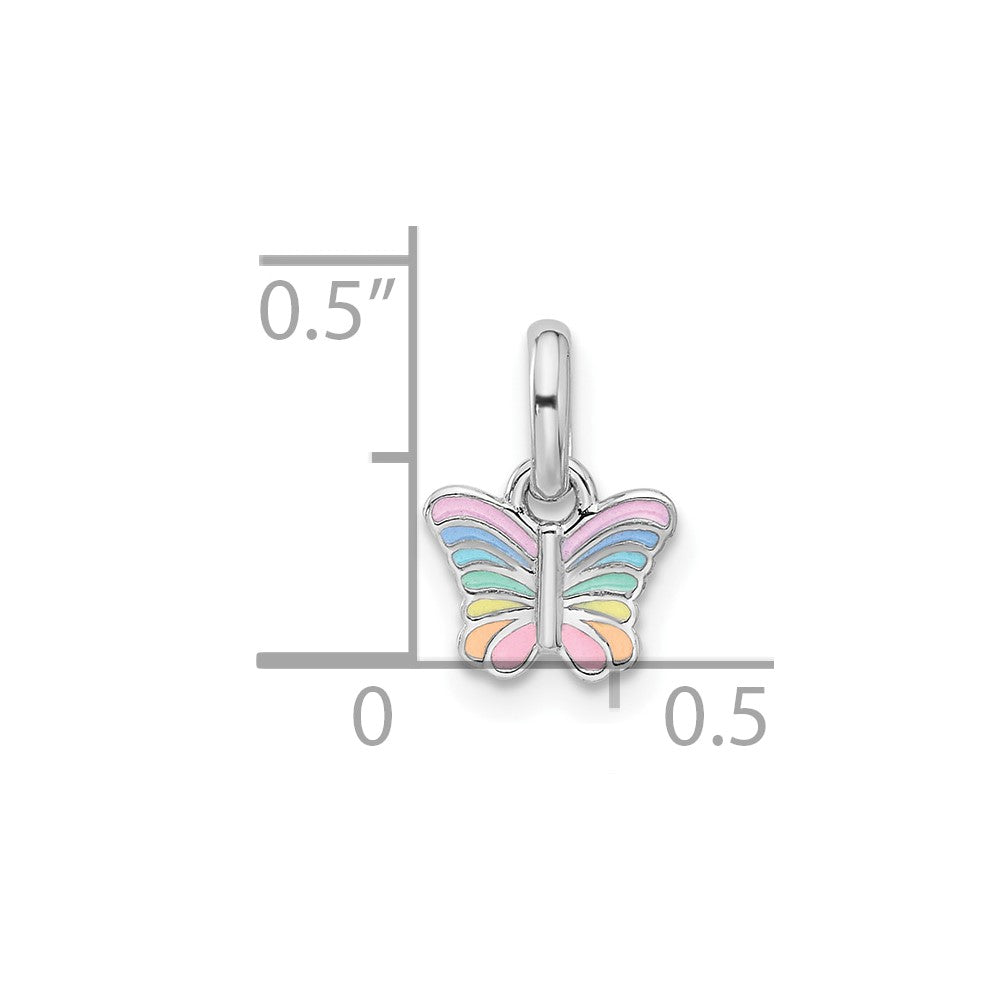 Sterling Silver Rhodium-plated Children's Small Enamel Butterfly Pendant