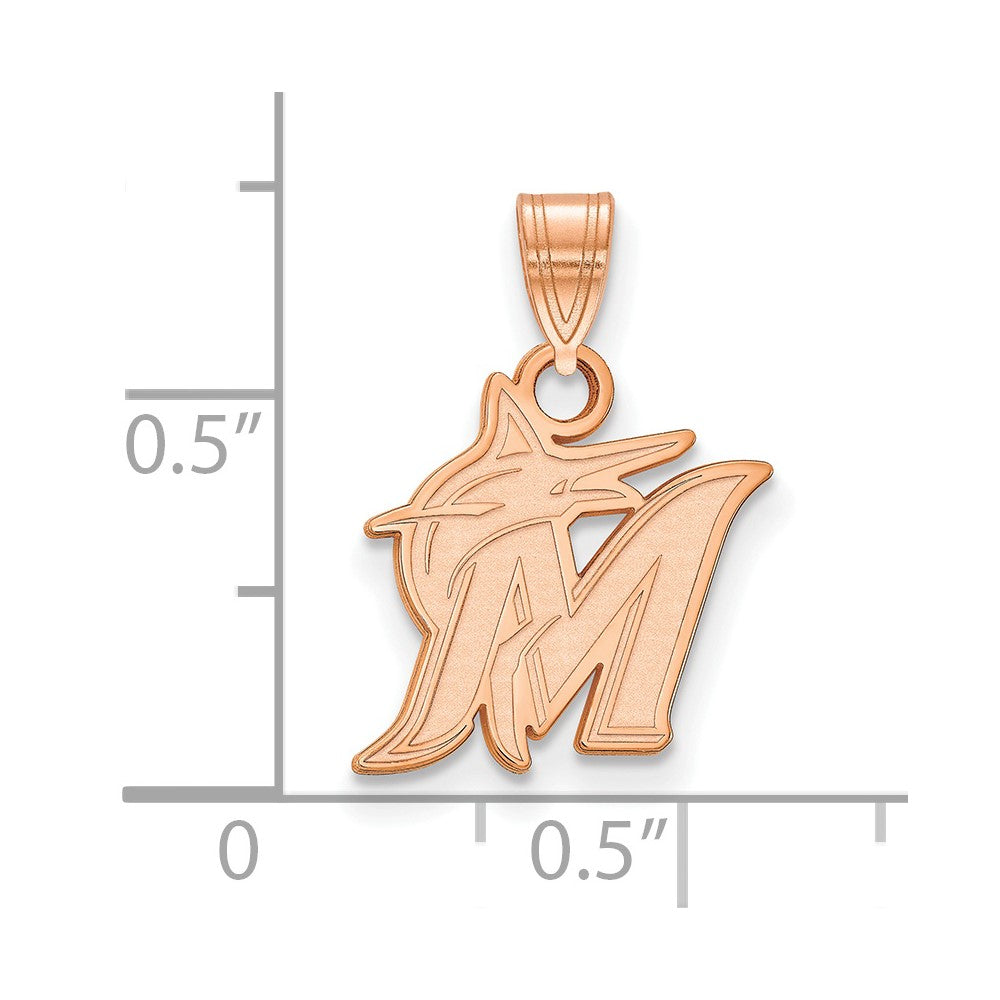 Sterling Silver Rose Gold-plated MLB LogoArt Miami Marlins Small Pendant