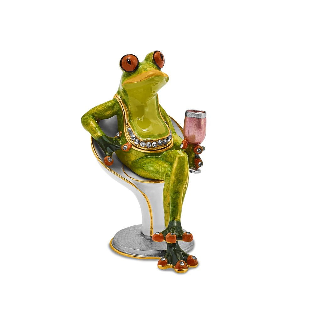 Pewter Enamel Vino Frog Trinket Box