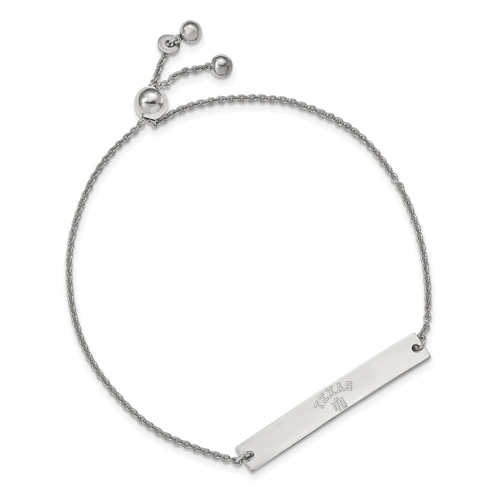 Sterling Silver Rhodium-plated LogoArt Texas A and M University Small Bar Adjustable 9 inch Bracelet