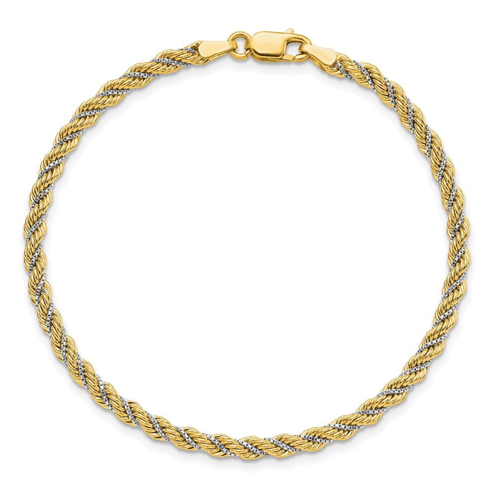 14K Two-tone Polished Textured Rope Bracelet 7.5  inches